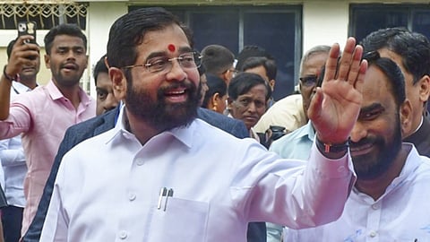 Maharashtra Deputy Chief Minister Eknath Shinde arrives during the Special session of Maharashtra Assembly, at Vidhan Bhavan, in Mumbai, Sunday, Dec. 8, 2024.