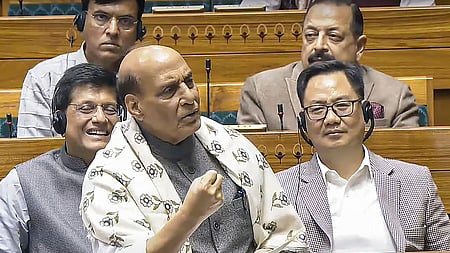 Defence Minister Rajnath Singh speaking in the Lok Sabha. 