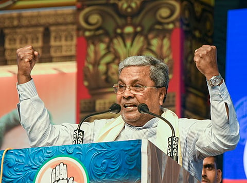 Karnataka Chief Minister Siddaramaiah during the Congress Jan Kalyan rally, in Hassan, Karnataka, Thursday, Dec. 5, 2024. 