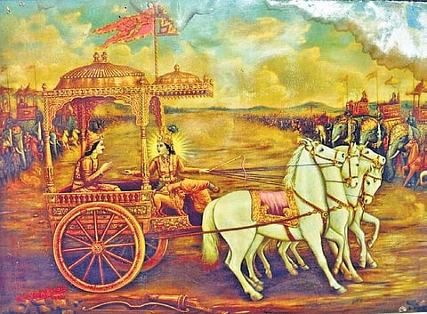 Bhagavad Gita was revealed by Sri Krishna to Arjuna on the first day of the 18-day battle of Kurukshetra.