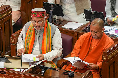 Uttar Pradesh Finance Minister Suresh Khanna presents the Interim Budget 2024-25 during the Winter session of the Assembly, in Lucknow, Tuesday, Dec. 17, 2024. 