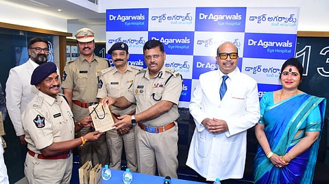 Dr Agrawal hospital presenting eye gears for traffic police as a part of their CSR activities.
