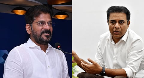 Telangana CM A Revanth Reddy (L) and BRS working president KT Rama Rao (R)