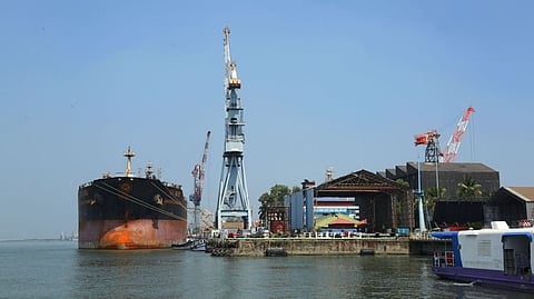 Vessels docked at Cochin Shipyard Ltd in Kochi.