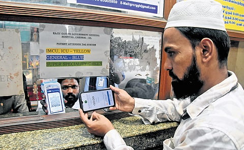 UPI payment option is now available at four counters at the Rajiv Gandhi Government General Hospital 