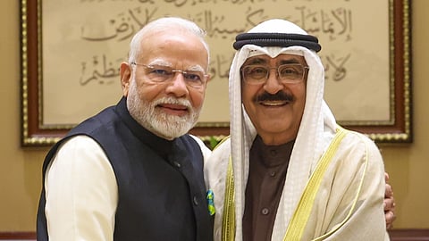 Prime Minister Narendra Modi held extensive talks with Kuwaiti Emir Sheikh Meshal Al-Ahmad Al-Jaber Al-Sabah.