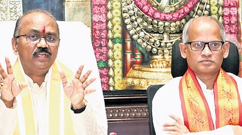 TTD EO Syamalrao addressing the media on Sunday. 