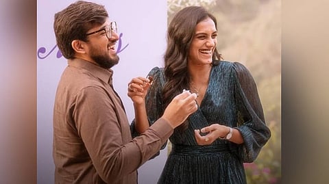  P V Sindhu with her to-be-husband Venkata Datta Sai.