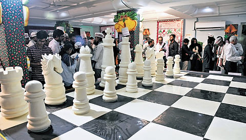 The 550 kg chocolate chessboard set is a tribute to the chess champions of the country 