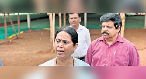 Women and Child Development Minister Laxmi Hebbalkar speaks to the media in Belagavi on Monday 
