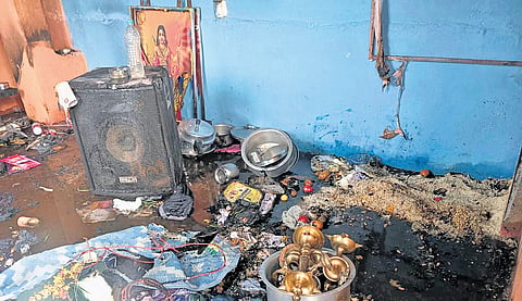 The spot where the cylinder exploded  in Hubballi on Monday