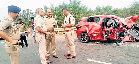 The mangled remains of the car after the collision on Wednesday |  Express