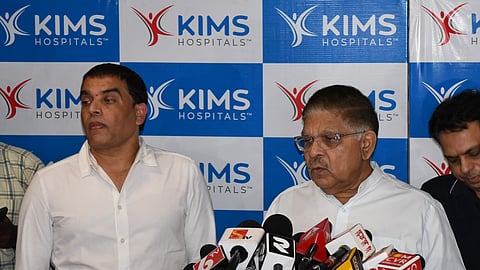 TGFDC Chairman Dil Raju and film producer Allu Arvind speak to the media on Wednesday. 