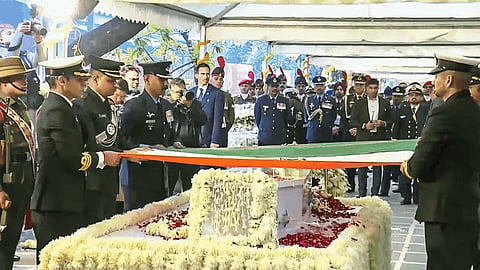 Former prime minister Dr Manmohan Singh being laid to rest at the Nigambodh Ghat in New Delhi with full state honours. 