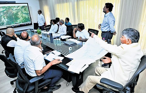 Chief Minister N Chandrababu Naidu holds a review meeting on irrigation department at his | Express