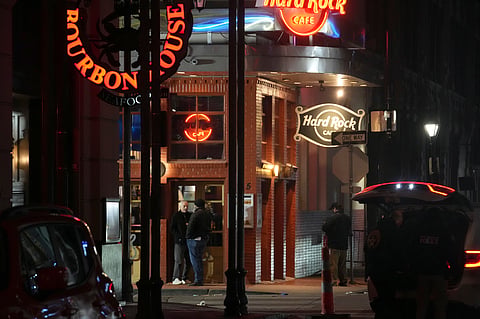 The scene after a vehicle drove into a crowd on New Orleans' Canal and Bourbon Street, Wednesday Jan. 1, 2025. 
