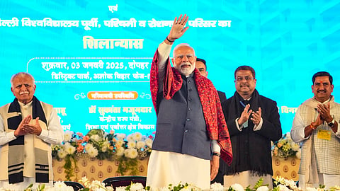 Prime Minister Narendra Modi during the foundation stone laying and inauguration ceremony of various developmental projects, in New Delhi, Friday, Jan. 3, 2025.