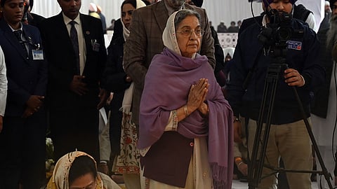 Late prime minister Manmohan Singh's wife Gursharan Kaur  during 'Shabad Kirtan and Antim Ardas'' in his memory, at Gurdwara Rakab Ganj Sahib, in New Delhi
