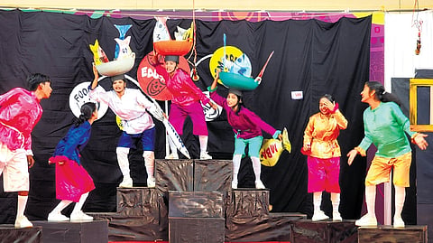 An English skit (high school section) being performed at Government VHSS  for Girls, Manacaud, on Saturday 