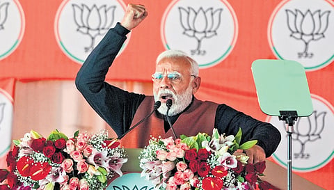 Prime Minister Narendra Modi during a public meeting in Rohini on Sunday | PTI