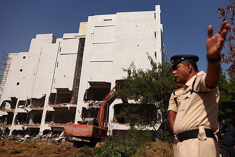 Representative Image:
HYDRAA deployed machinery to raze down an illegally constructed building at Ayyappa Society in Hyderabad 