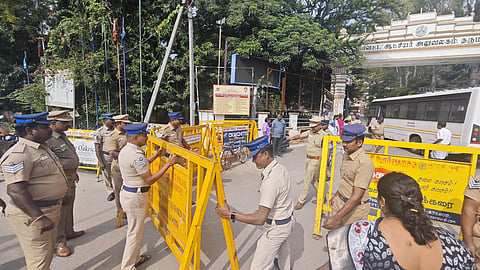 Dharmapuri: Police intensified in collectorate on Monday, after reports that a large group of people will be arriving to register their