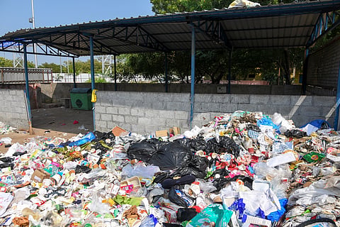 The garbage collected from the Tiruchy international airport awaiting clearance by the Tiruchy corporation 