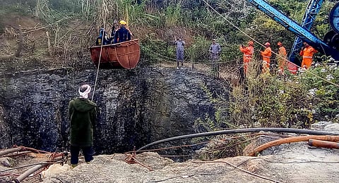 Efforts underway to rescue the labourers trapped inside a coal mine, in Dima Hasao district, Assam, Tuesday, Jan. 7, 2025.