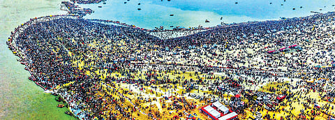 At least 1.38 crore people took holy dip on Makar Sankranti on Tuesday.  