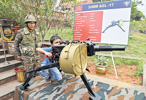 Weapons and equipment display on Kanakakunnu Palace premises as part of Army Day celebrations conducted by Pangode Military Station 