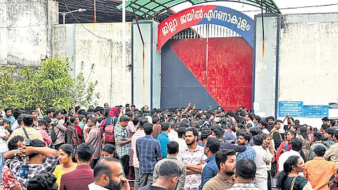 The crowd gathered in front of the Ernakulam District Jail in Kakkanad, anticipating the release of Boby Chemmanur 