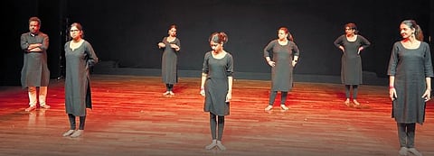 Vaswati Misra’s students on stage before performance 