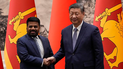 Chinese President Xi Jinping, right, shakes hands with Sri Lankan President Anura Kumara Dissanayake during a signing ceremony at the Great Hall of the People in Beijing, China, on Wednesday, Jan 15, 2025. 