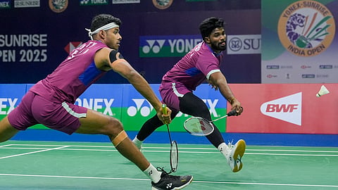 Satwiksairaj Rankireddy and Chirag Shetty in action on Saturday