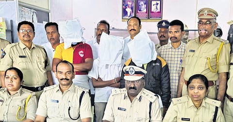 Three accused being presented before media in Guntur on Sunday 