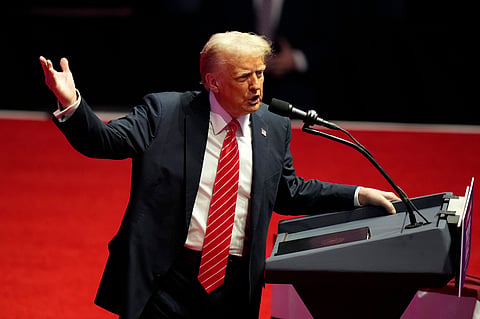 President-elect Donald Trump speaks at a rally ahead of the 60th Presidential Inauguration, Sunday, Jan. 19, 2025, in Washington.