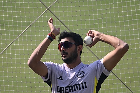 Axar Patel during practice in Kolkata on Monday