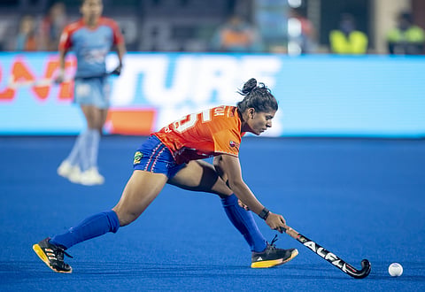 Rutuja Pisal in action for Odisha Warriors in Women's Hockey India League