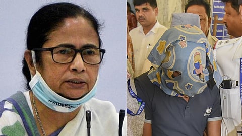 (L) West Bengal Chief Minister Mamata Banerjee (R)  File image RG Kar Medical College and Hospital rape and murder case convict Sanjay Roy being take to the CBI office at CGO Complex, in Kolkata. 