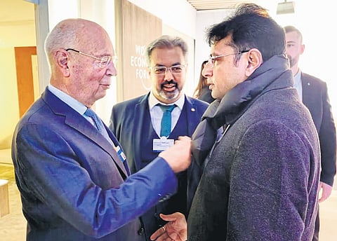 IT & Industries Minister D Sridhar Babu with World Economic Forum Executive Chairman Professor Klaus Schwab in Davos