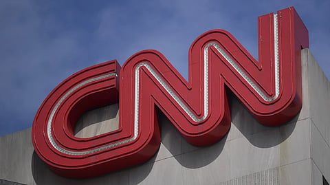 Signage is seen at the CNN Center in Atlanta on April 21, 2022. 