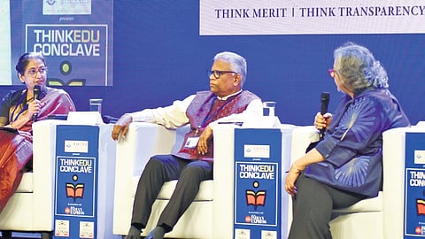 Dr Ujwala Chakradeo, V-C of SNDT Women’s University, and Prof Basuthkar J Rao, V-C of the University of Hyderabad (UoH) at the ThinkEdu Conclave 2025 