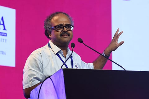 Prof Balaraman Ravindran, Head, WSAI, IIT Madras, speaking at ThinkEdu Conclave 2025 (Express Photo | Ashwin Prasath)