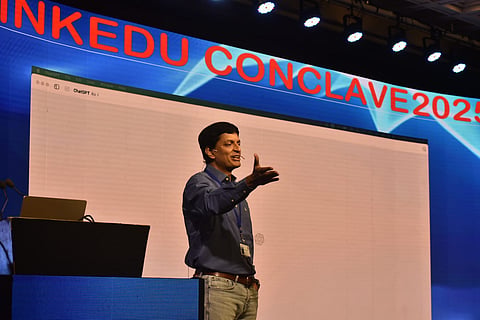 Shekar Nair, Co-founder, of Upekkha talks on 'Is Al Real? Hype, Hope, and the Future of Intelligence' during  ThinkEdu conclave 2025 at  ITC Grandchola in Chennai, Monday, January 27, 2025.
