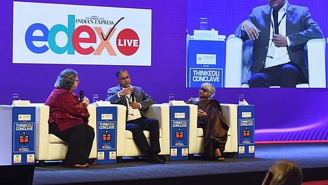 Dr Koushik Sinha Deb, Additional Professor, Department of Psychiatry, AIIMS Delhi, and Dr Pratima Murthy, Director, NIMHANS, in conversation with  Kaveree Bamzai (Express Photo | P Jawahar)