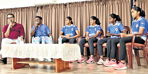 The girls of Kannagi Nagar kabaddi team at Christian College on Tuesday 