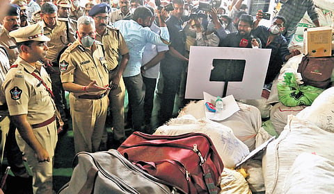 DGP Dwaraka Tirumala Rao inspecting the seized contraband on Tuesday 