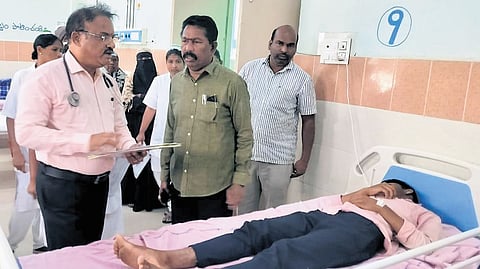 Kamareddy Additional Collector, along with officials, visit the hospital where students were being treated after falling ill due to food contamination 
