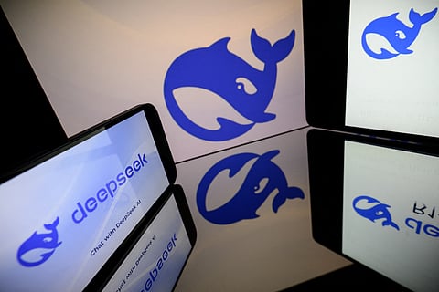 This photograph shows screens displaying the logo of DeepSeek, a Chinese artificial intelligence company which develops open-source large language models, in Toulouse, southwestern France on January 29, 2025. 