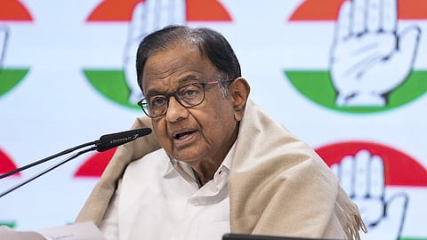 Congress leader P Chidambaram briefs the media on Union Budget 2025-26, in New Delhi, Saturday, Feb. 1, 2025. 